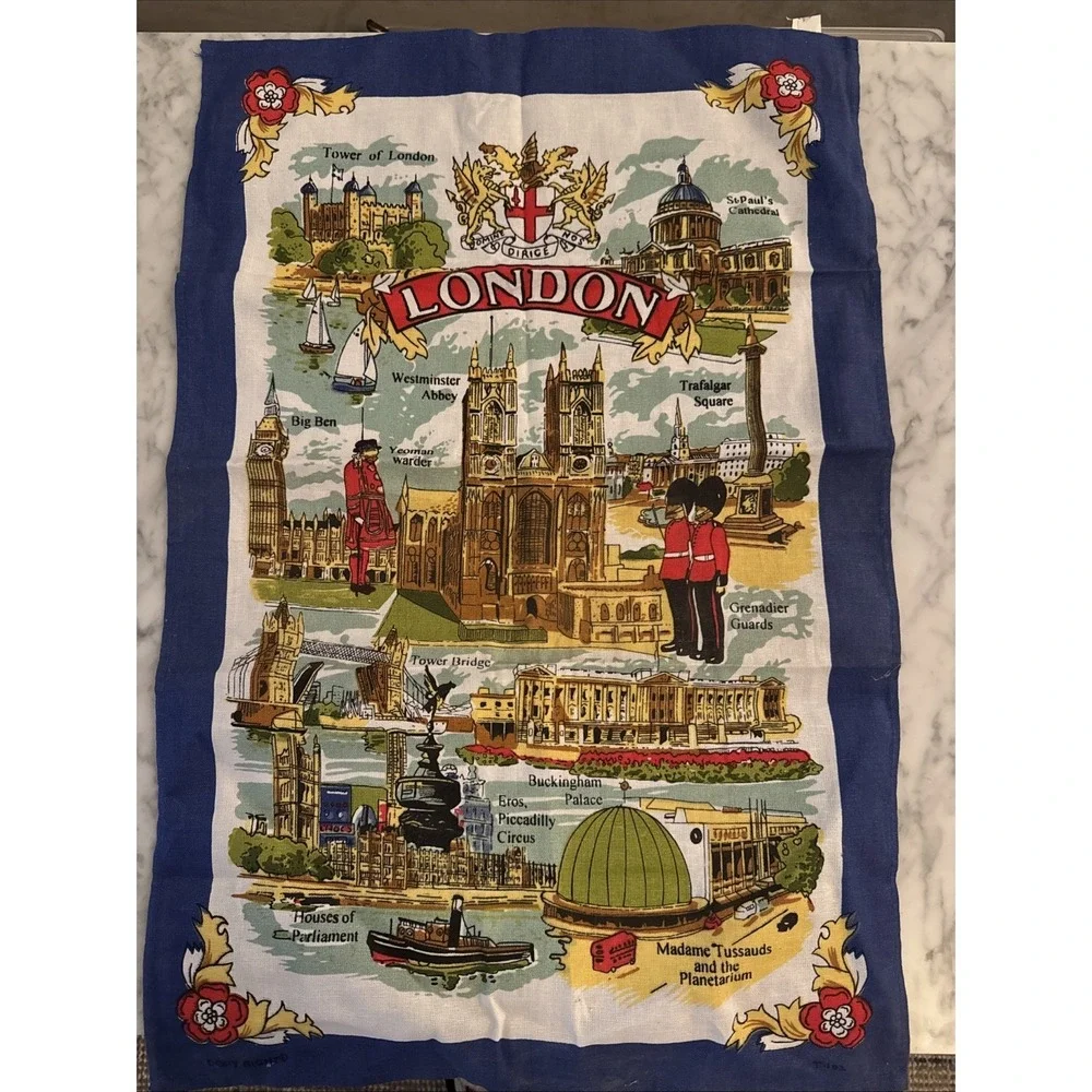Cotton Kitchen Travel Tea Towel * Famous London Scenes 